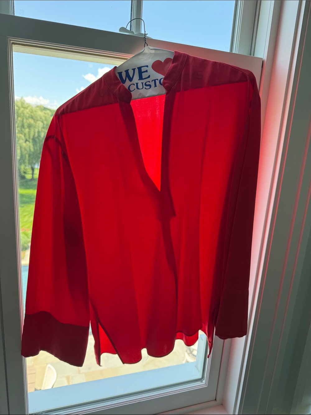 Zara Red V-Neck Long-Sleeve Blouse